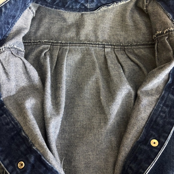 Vintage Retro 80’s Cotton V-Neck Pucker Shoulder V-Neck Snap Denim Jacket (L) - Picture 12 of 16